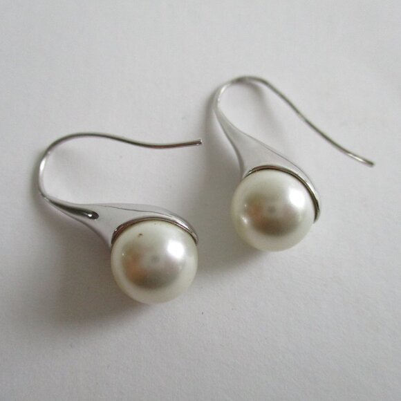 925 Silver Sterling Pearl Drop Earrings - Picture 5 of 7